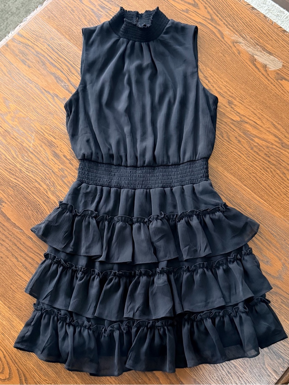 1. STATE Black Mock Neck Ruffled Tiered Dress Small